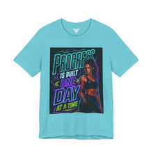 Cargar imagen en el visor de la galería, Motivational Fitness T-Shirt — "Progress Is Built One Day At A Time"