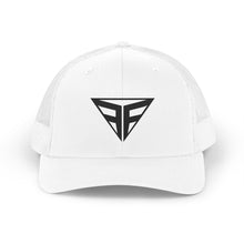 Cargar imagen en el visor de la galería, Retro Trucker Hat — Geometric Black Logo Mesh Cap