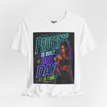 Cargar imagen en el visor de la galería, Motivational Fitness T-Shirt — "Progress Is Built One Day At A Time"