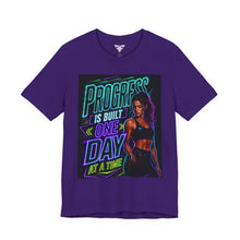 Cargar imagen en el visor de la galería, Motivational Fitness T-Shirt — "Progress Is Built One Day At A Time"