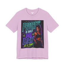 Cargar imagen en el visor de la galería, Motivational Fitness T-Shirt — "Progress Is Built One Day At A Time"