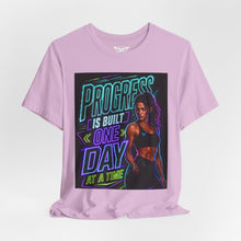 Cargar imagen en el visor de la galería, Motivational Fitness T-Shirt — "Progress Is Built One Day At A Time"