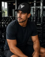 Retro Trucker Hat — Geometric Black Logo Mesh Cap
